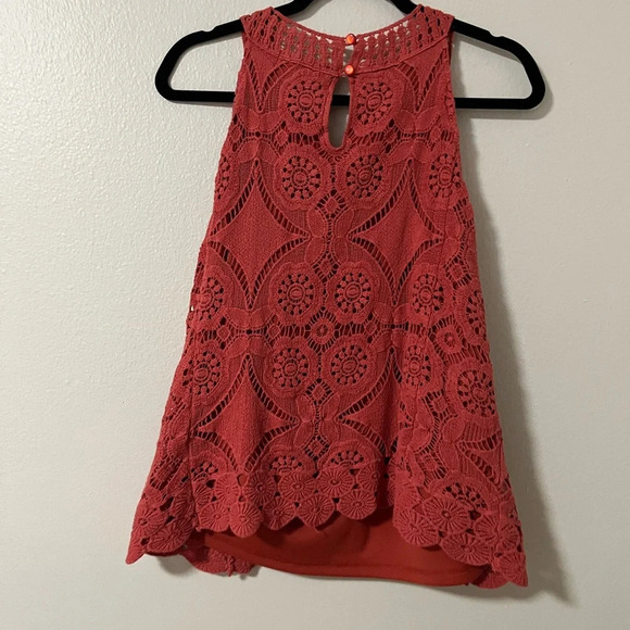 Boho Hippie Boutique Brand crochet tank fall pumpkin/rust size large lined - Picture 7 of 7